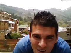 Sexy Colombian Boy Cums Outside,On The Roof Of His House