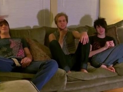 Three gay twinks fool around on the couch
